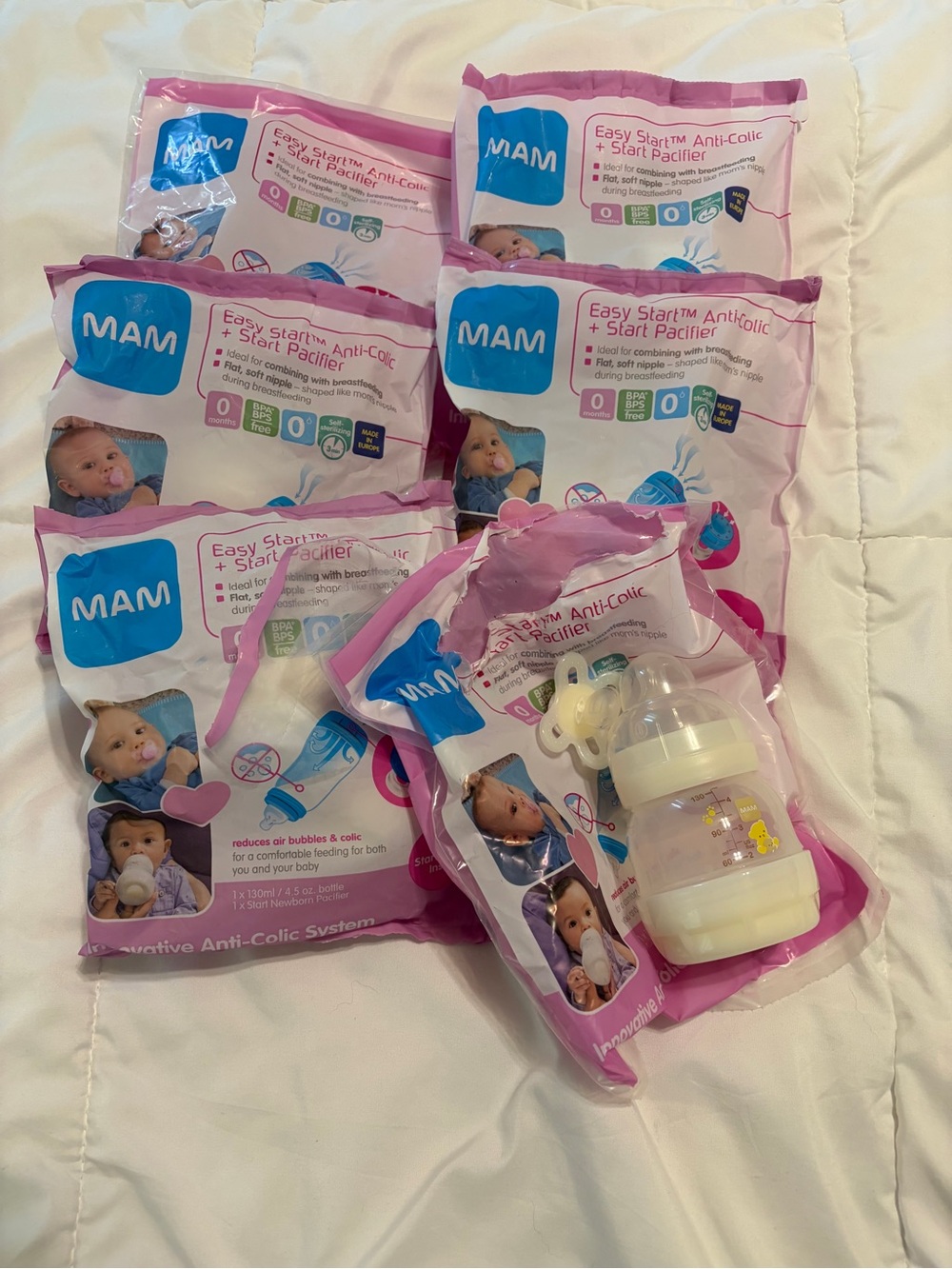 Mam Easy Start Anti-Colic Pacifier & Bottle Set - Pink/White